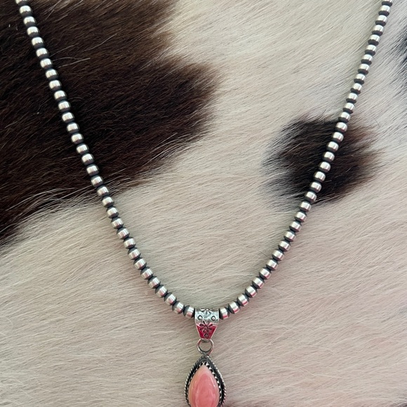 ❤️ 20” 4mm Desert Pearls / Beads Navajo Sterling Silver Necklace USA 11Gm Unisex - Picture 3 of 9